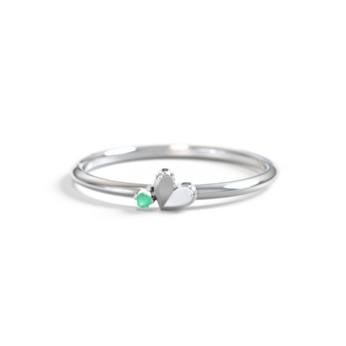 Dainty Folded Heart Ring with Accent – Sterling Silver with Emerald