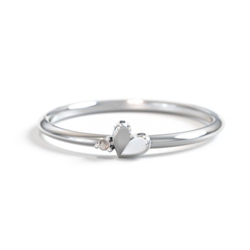 Dainty Folded Heart Ring with Accent – Sterling Silver with Smokey Quartz