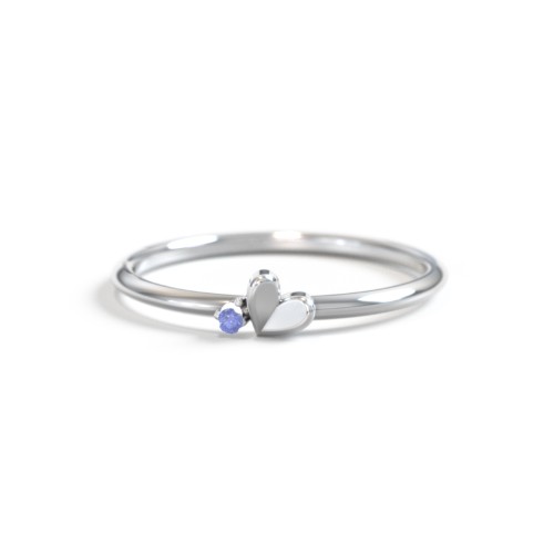 Dainty Folded Heart Ring with Accent – Sterling Silver with Blue Sapphire