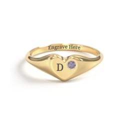 Initial Heart Signet Ring with Gemstone
