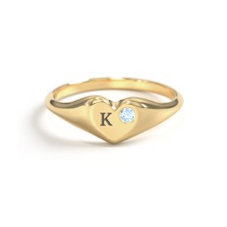 Initial Heart Signet Ring with Gemstone in Vermeil with Blue Topaz