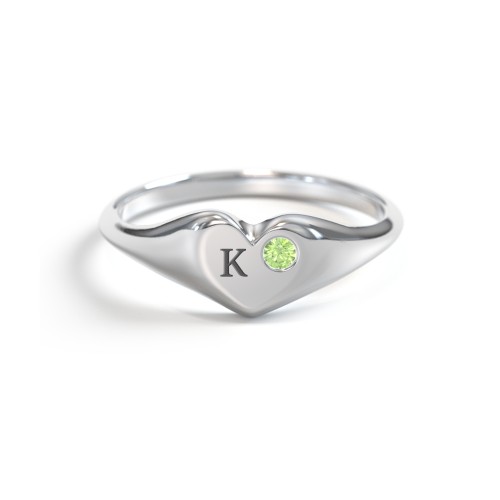 Initial Heart Signet Ring with Gemstone