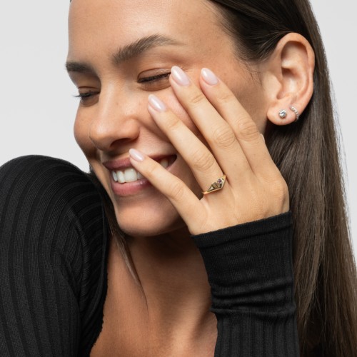 Initial Heart Signet Ring with Gemstone