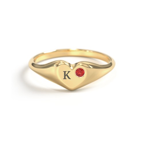 Initial Heart Signet Ring with Gemstone – Vermeil with Garnet