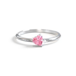 Dainty Diagonal Gemstone Heart Ring with Accent