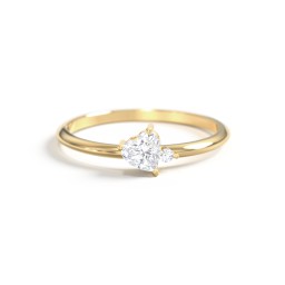 Dainty Diagonal Gemstone Heart Ring with Accent in 18K Gold Plated Silver with Diamond