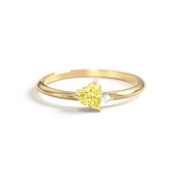 Dainty Diagonal Gemstone Heart Ring with Accent in 18K Gold Plated Silver with Citrine and Cubic Zirconia