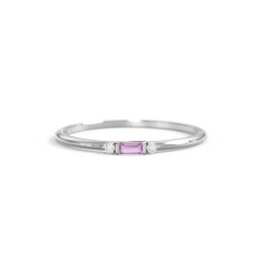 Dainty East-West Minimalist Baguette Ring with Accents – 10K Rose Gold with Amethyst and Cubic Zirconia