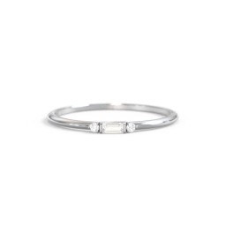 Dainty East-West Minimalist Baguette Ring with Accents in 925 Sterling Silver with Diamond
