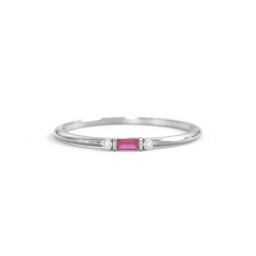Dainty East-West Minimalist Baguette Ring with Accents in 925 Sterling Silver with Ruby and Cubic Zirconia