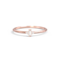 Vertical Minimalist Baguette Ring with Accents in 10K Solid Rose Gold with Cubic Zirconia