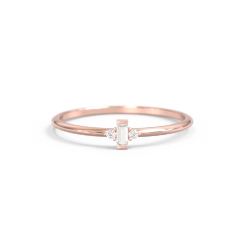 Vertical Minimalist Baguette Ring with Accents – 10K Rose Gold with Cubic Zirconia