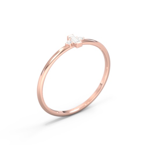 Vertical Minimalist Baguette Ring with Accents – 10K Rose Gold with Cubic Zirconia