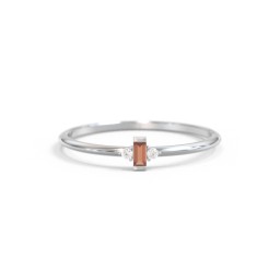 Vertical Minimalist Baguette Ring with Accents in 925 Sterling Silver with Garnet and Cubic Zirconia