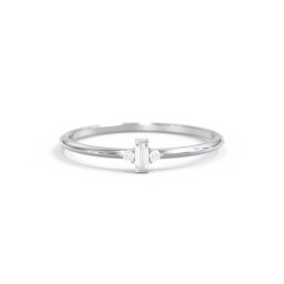Vertical Minimalist Baguette Ring with Accents in 925 Sterling Silver with Diamond