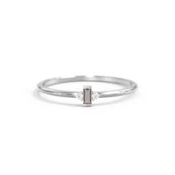 Vertical Minimalist Baguette Ring with Accents in 925 Sterling Silver with Smokey Quartz and Cubic Zirconia