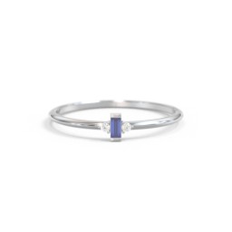 Vertical Minimalist Baguette Ring with Accents in 925 Sterling Silver with Blue Sapphire and Cubic Zirconia