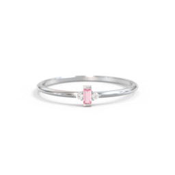 Vertical Minimalist Baguette Ring with Accents in 925 Sterling Silver with Pink Tourmaline and Cubic Zirconia