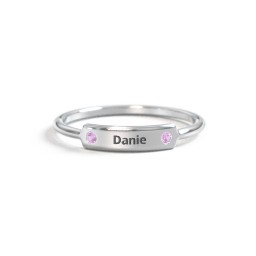 Engravable Bar Ring with Accents in 925 Sterling Silver with Amethyst