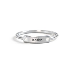 Engravable Bar Ring with Accents in 925 Sterling Silver with Cubic Zirconia