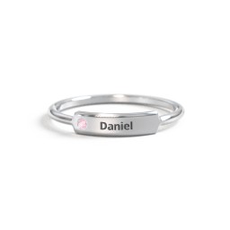 Engravable Bar Ring with Accent in 925 Sterling Silver with Pink Tourmaline