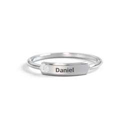 Engravable Bar Ring with Accent in 925 Sterling Silver with Opal