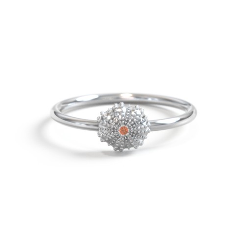 Sea Urchin Ring With Accent – Sterling Silver with Garnet