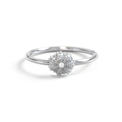Sea Urchin Ring With Accent – Sterling Silver with Diamond