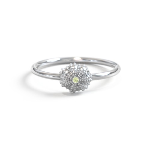 Sea Urchin Ring With Accent – Sterling Silver with Peridot