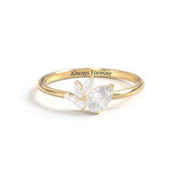 Tilted Pear Gemstone Ring with Cluster Accents in 10K Solid Yellow Gold with Diamond