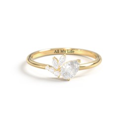 Tilted Pear Gemstone Ring with Cluster Accents in 10K Solid Yellow Gold with Lab Diamond and Diamond