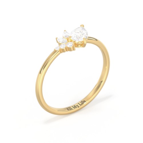 Tilted Pear Gemstone Ring with Cluster Accents – 10K Yellow Gold with Lab Diamond and Diamond