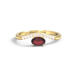East-West Oval Gemstone Curved Ring with Accents