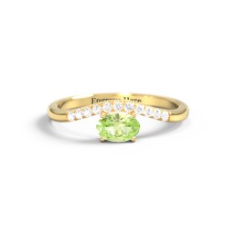 East-West Oval Gemstone Curved Ring with Accents