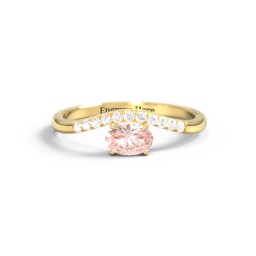 East-West Oval Gemstone Curved Ring with Accents in 10K Solid Yellow Gold with Morganite and Cubic Zirconia