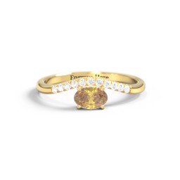 East-West Oval Gemstone Curved Ring with Accents in 10K Solid Yellow Gold with Citrine and Cubic Zirconia