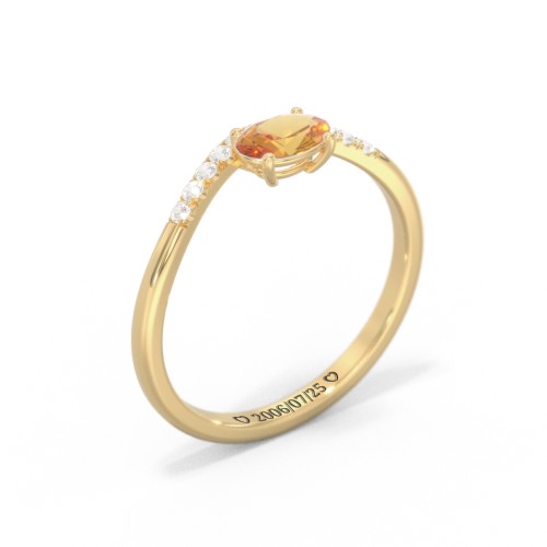 East-West Oval Gemstone Curved Ring with Accents – 10K Yellow Gold with Citrine and Cubic Zirconia