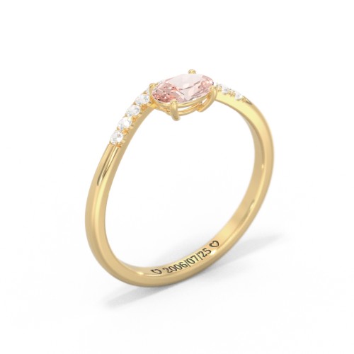 East-West Oval Gemstone Curved Ring with Accents – 10K Yellow Gold with Morganite and Cubic Zirconia