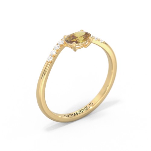 East-West Oval Gemstone Curved Ring with Accents – 10K Yellow Gold with Citrine and Cubic Zirconia