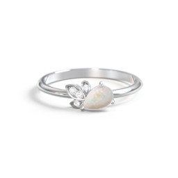 Pear Gemstone Ring with Leaf Motif Accent Stones