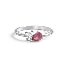 Pear Gemstone Ring with Leaf Motif Accent Stones