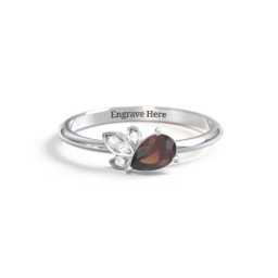 Pear Gemstone Ring with Leaf Motif Accent Stones