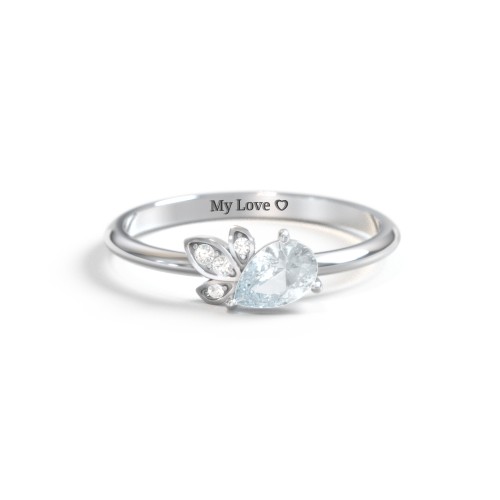 Pear Gemstone Ring with Leaf Motif Accent Stones