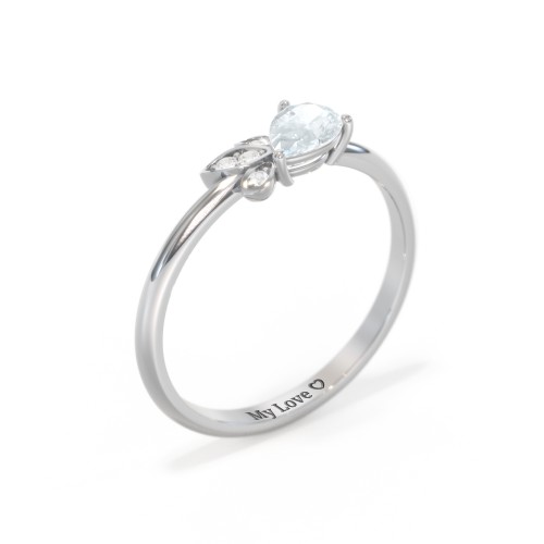 Pear Gemstone Ring with Leaf Motif Accent Stones