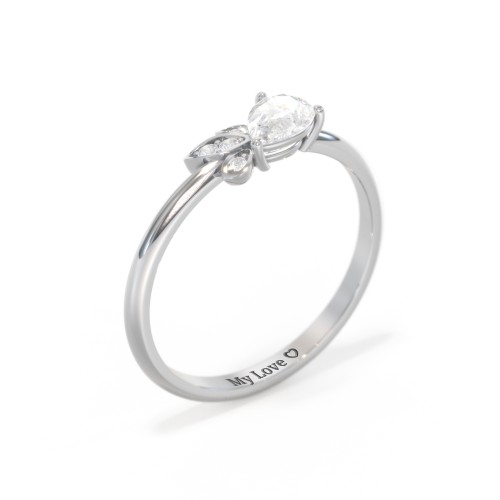 Pear Gemstone Ring with Leaf Motif Accent Stones