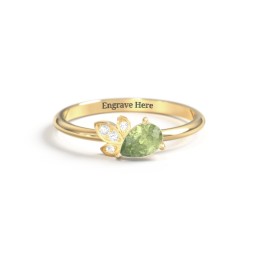 Pear Gemstone Ring with Leaf Motif Accent Stones in 18K Gold Plated Silver with Peridot and Cubic Zirconia