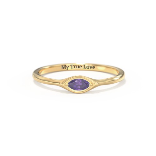 East-West Marquise Ring – 18K Gold Plated Silver with Amethyst
