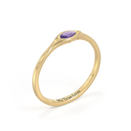 East-West Marquise Ring – 18K Gold Plated Silver with Amethyst