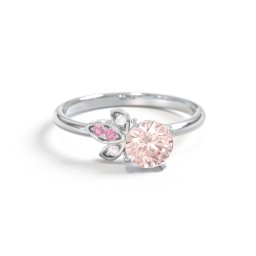Round Gemstone Ring with Petal Accents