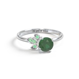 Round Gemstone Ring with Petal Accents